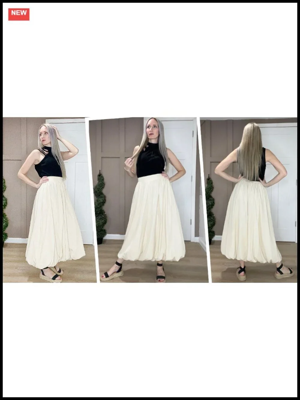 Bubble Maxi Skirt Elastic Waist Pockets A-Line Y2K Summer Long Skirt